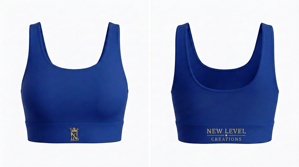 Danni — Sports Bra, cobalt blue, front and back view