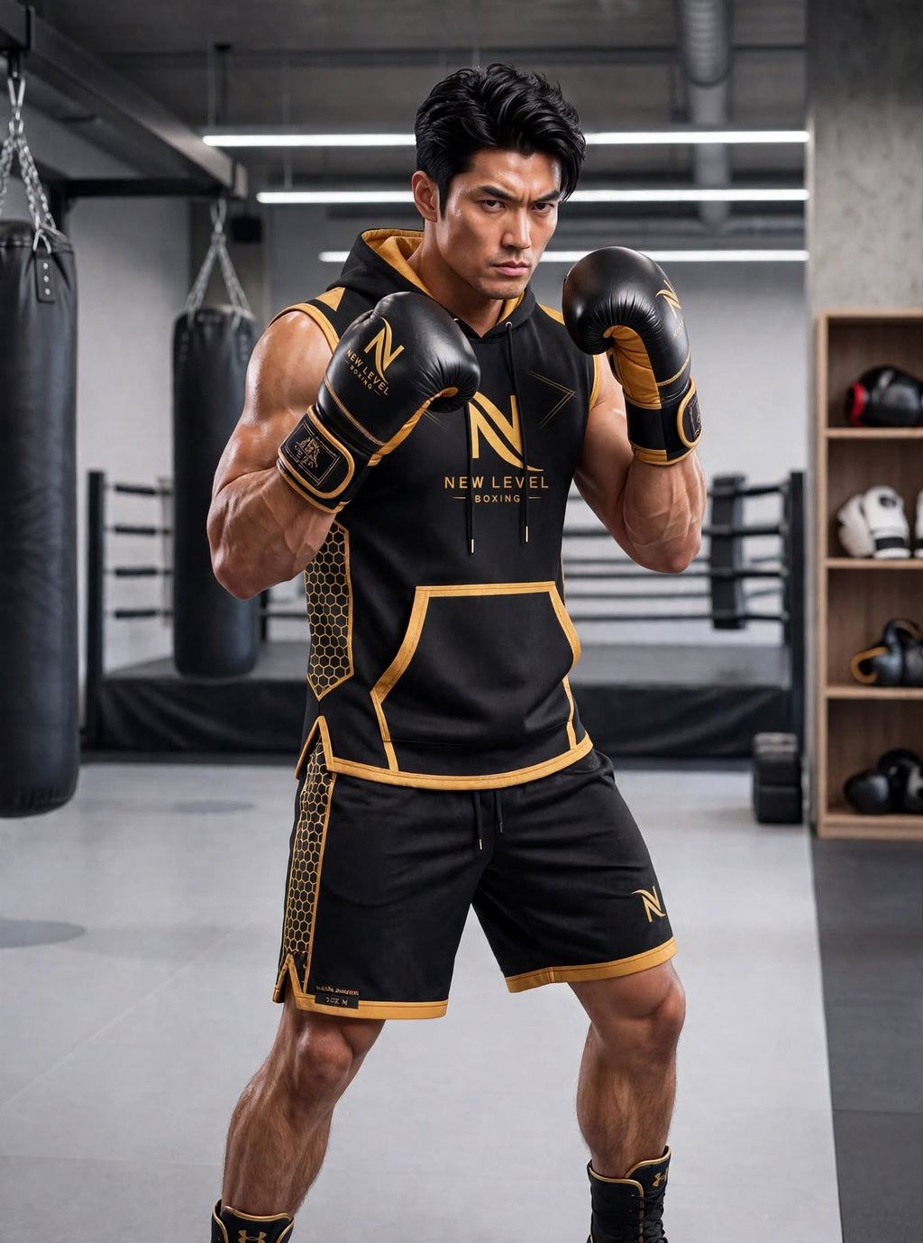 NLB Boxing — Black Sleeveless Training Hoodie